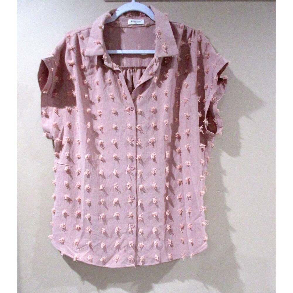 Bothenial Button Down Blouse Women XL Pink Polyester Sleeveless Textured Chiffon